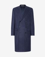 Denim-blue herringbone wool coat