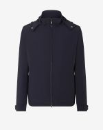 Blue padded bistretch technical fabric bomber jacket