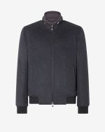 Melange grey padded bomber jacket with detachable chest piece