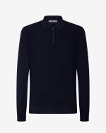 Marineblauw poloshirt met rits van merinowol