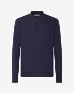 Korenblauw poloshirt met rits van merinowol