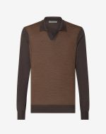 Tobacco/brown jacquard extra fine merino wool polo