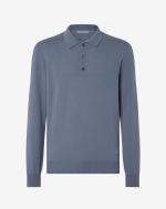 Blauwgrijs poloshirt met knopen van extrafijne merinowol