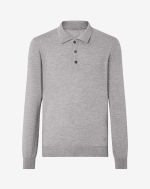 Light melange grey extra fine merino wool button-up polo