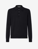 Black extra fine merino wool button-up polo