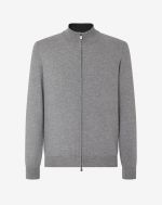 Pull full zip gris chiné en laine et cachemire