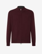 Maglia full zip bordeaux in lana e cashmere