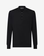 Black ultra fine wool button-up polo