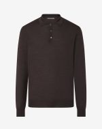 Melange brown ultra fine wool button-up polo