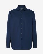 Chemise bleue ouverte en sergé de coton