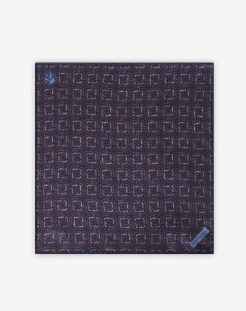 Dark brown and blue silk pocket square 