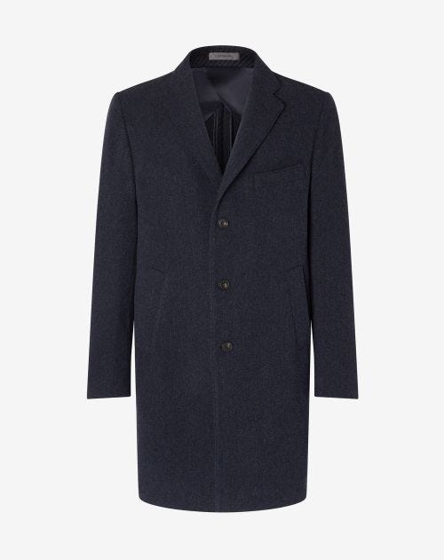 Navy blue herringbone wool and cashmere coat | Corneliani