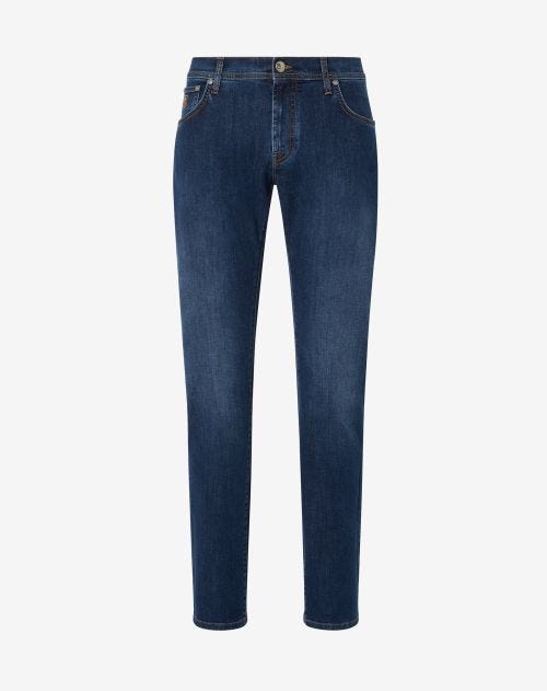 Blue washed super stretch Corneliani denim 5-pockets jeans 
