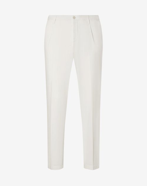 Optical white linen/cotton cannetè trousers