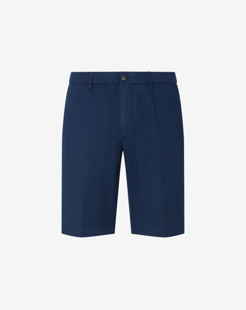 Navy blue linen/cotton cannetè Bermuda shorts