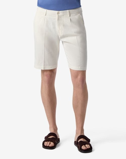 Optical white linen/cotton cannetè Bermuda shorts