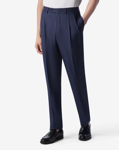 Royal blue light silk and wool twill trousers