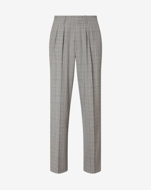 Charcoal grey melange glen plaid wool trousers
