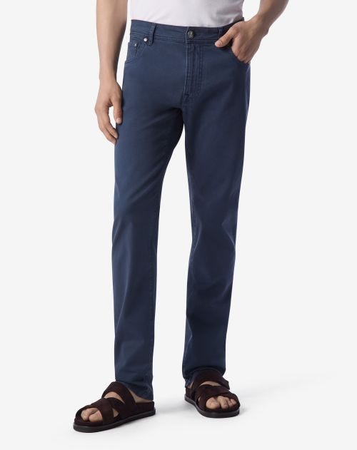 Navy blue cotton twill 5-pocket trousers
