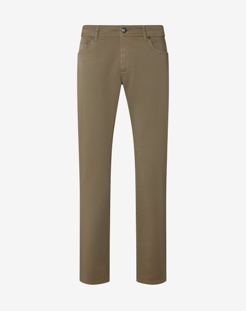 Khaki cotton twill 5-pocket trousers