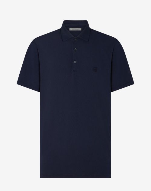 Blue button-up cotton polo shirt