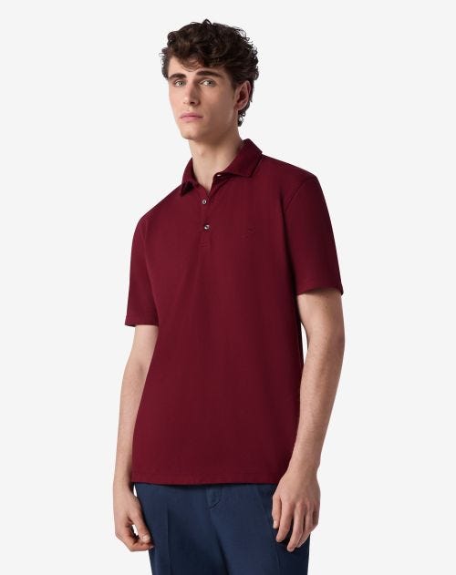 Burgundy button-up cotton polo shirt