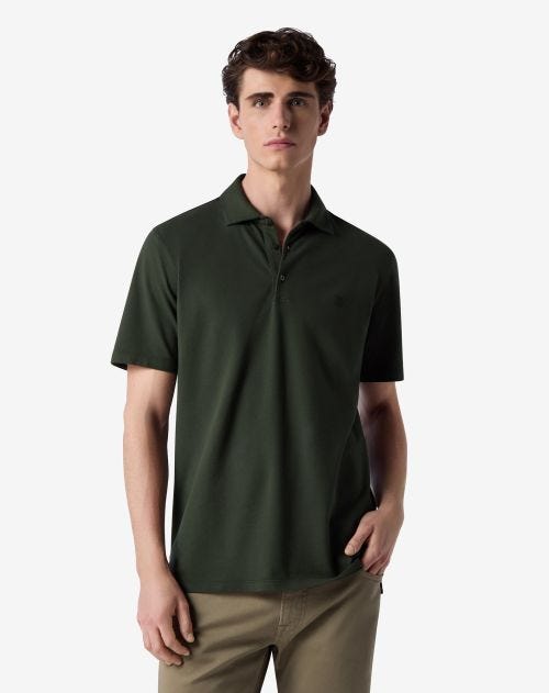 Green button-up cotton polo shirt