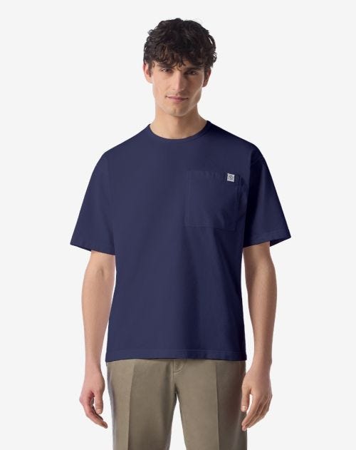 Navy blue crew neck organic cotton T-shirt