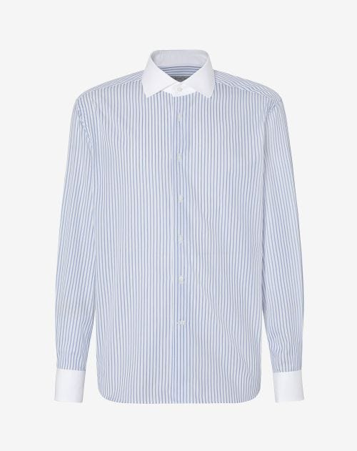 Camicia bianca a righe azzurre in cotone