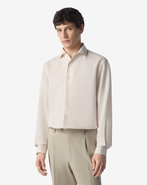 Beige chambray linen shirt