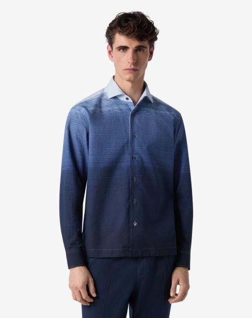 Light blue/blue fadeout textured cotton shirt