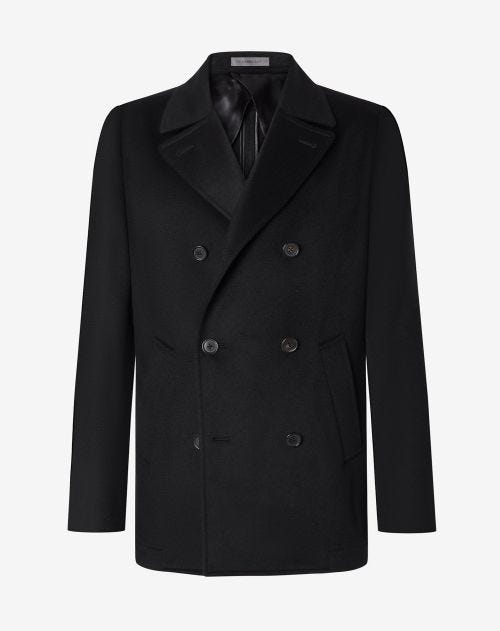 Peacoat noir en castorine de pur cachemire