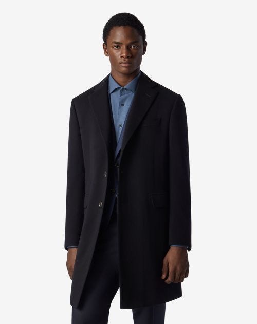 Manteau noir en castorine de laine extra-fine