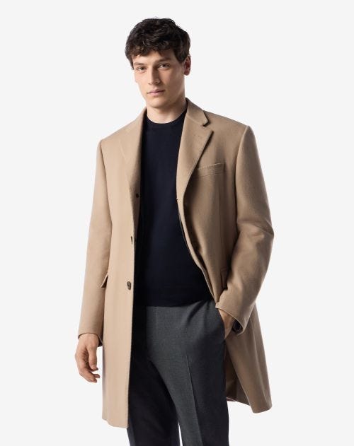 Manteau camel en castorine de laine extra-fine