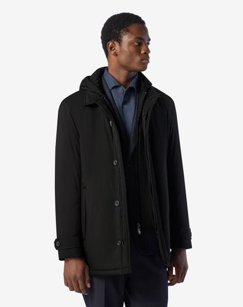 Black waterproof poplin caban coat