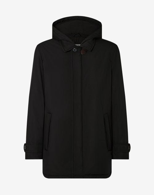 Black waterproof poplin caban coat