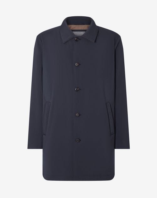 Navy blue technical poplin raincoat