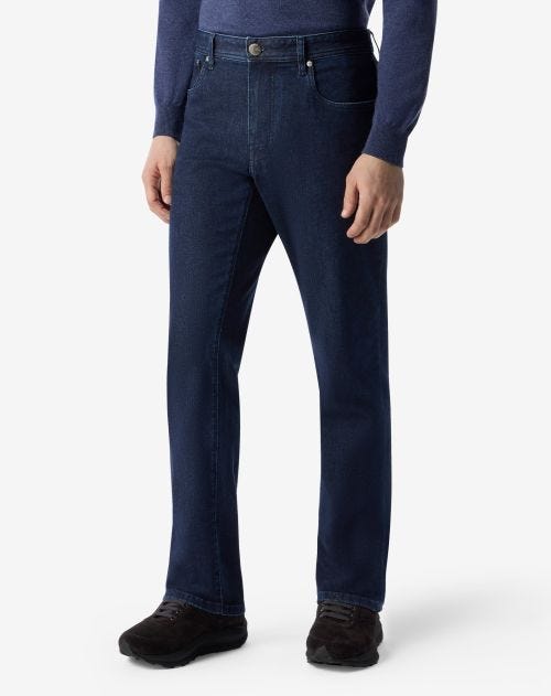 Pantalon 5 poches bleu marine en denim stretch