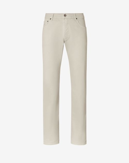 Ecru stretch gabardine 5-pocket trousers