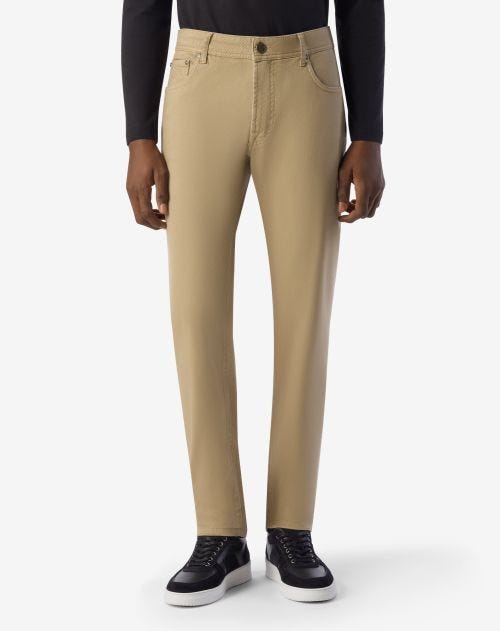 Beige stretch gabardine 5-pocket trousers