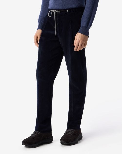 Pantalon bleu marine en velours côtelé stretch