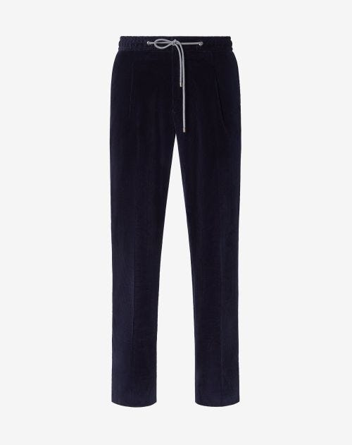 Pantalon bleu marine en velours côtelé stretch