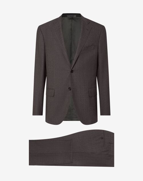 Brown striped S140s wool twill suit 