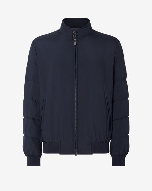 Navy blue real down padded bomber jacket