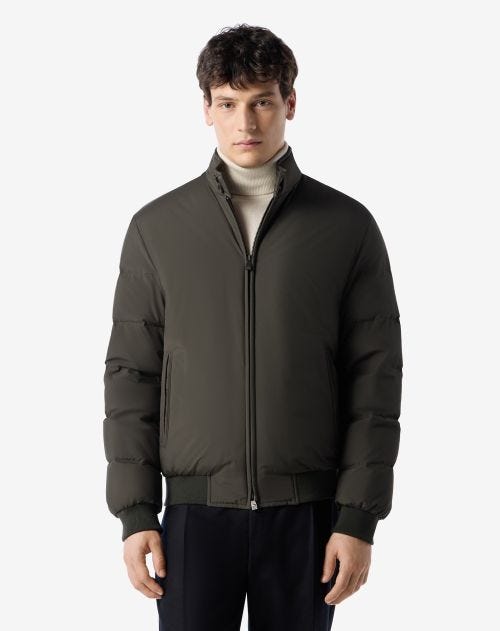 Forest green real down padded bomber jacket