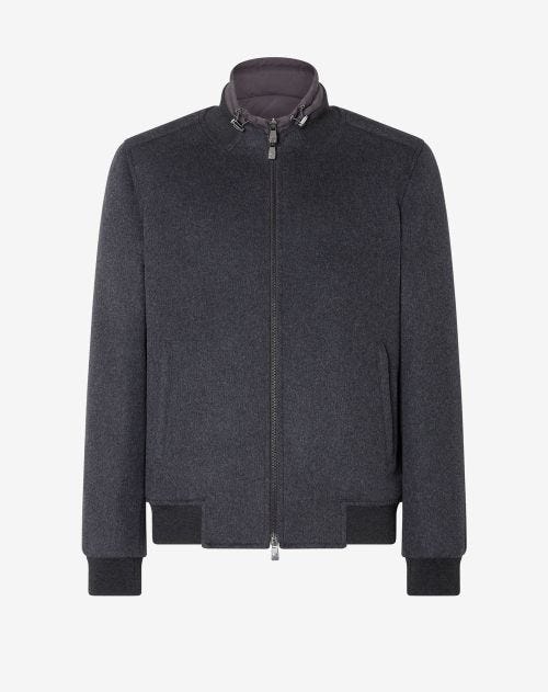 Melange grey padded bomber jacket with detachable chest piece