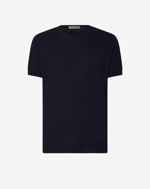 Maglia girocollo blu navy in lana ultrafine