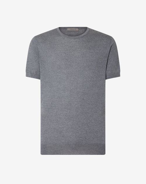 Maglia girocollo grigio chiaro melange in lana ultrafine