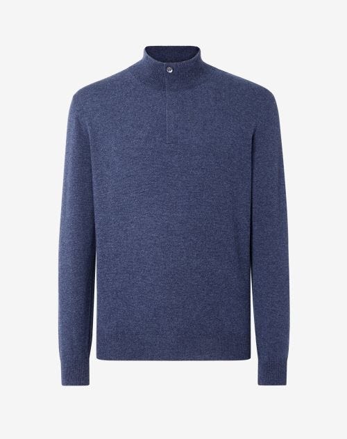 Maglia con bottoni blu chiaro melange in cashmere