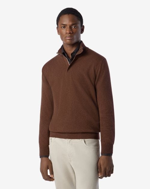 Tobacco brown cashmere button-up jumper